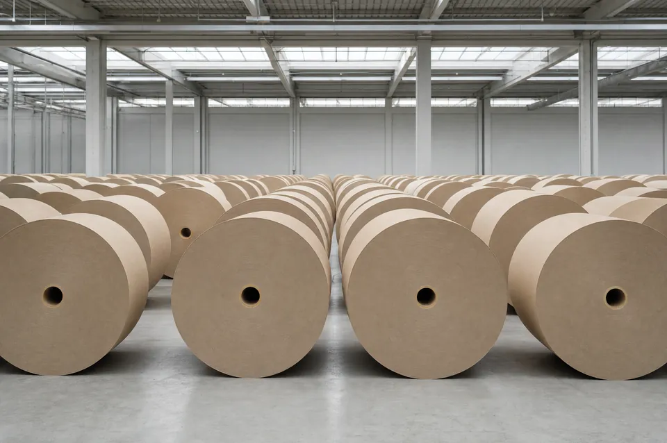 Paper reels stacked vertically