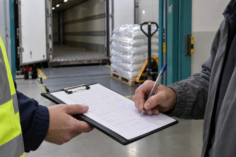 Close-up of a report being signed at the dock